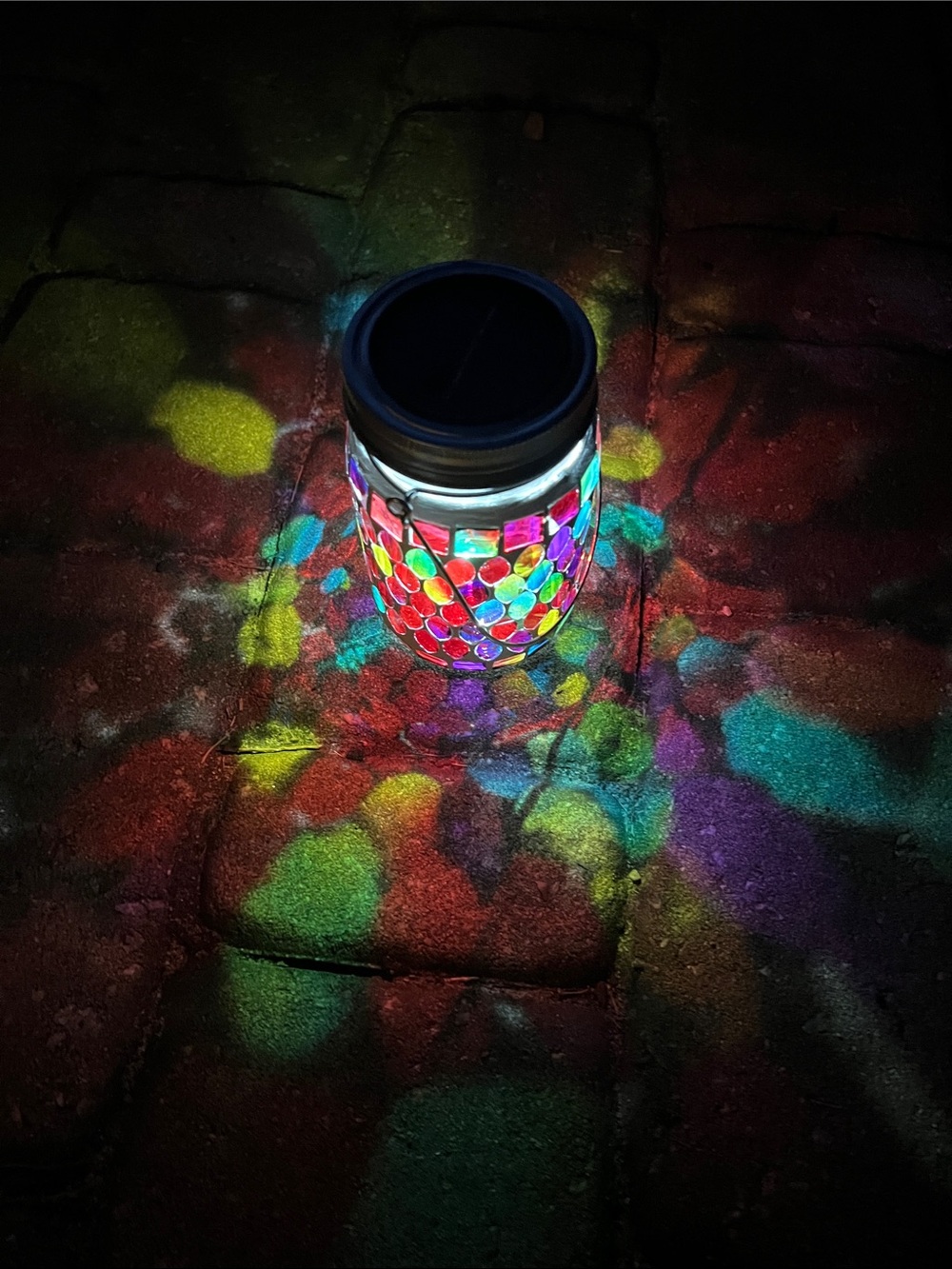 Colorful Mosaic Glass Hanging Solar Lantern- Multicolor Red - Picture 4 of 7